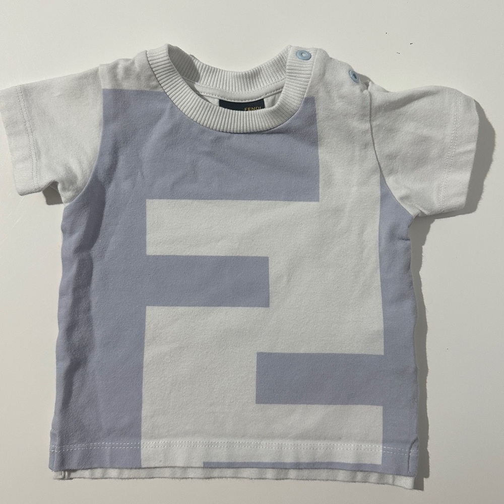 Fendi Kids Short Sleeve Tee in White and Light Blue